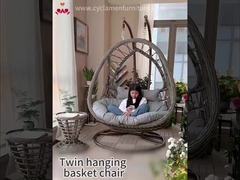 Patio jardin extérieur en PE en rotin panier suspendu en métal balancier fauteuil de 2 places
