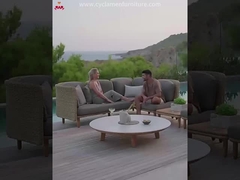 Couchette en rotin en PE et ensemble de table tricotée à la main