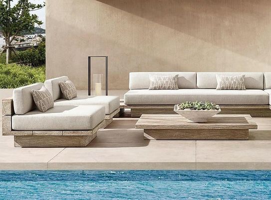 Buy Solid Teak Wood Garden Sofa Set Outdoor Modular Lounge With High Rebound Sponge Cushion online manufacture