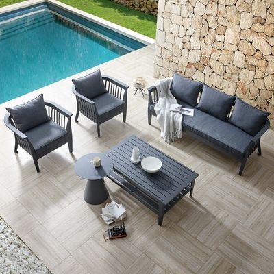 Buy Dark Gray Aluminum Alloy Frame Modern Outdoor Garden Furniture Dining Set online manufacture