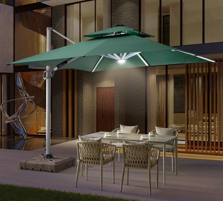 Buy OEM Aluminum Frame Parasol Cantilever Patio Umbrella With White LED Lights online manufacture