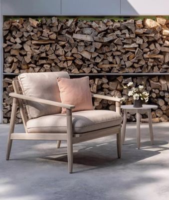 Buy Waterproof Polyester Fabric Outdoor Sofa Set Teak Wood Outdoor Couch online manufacture