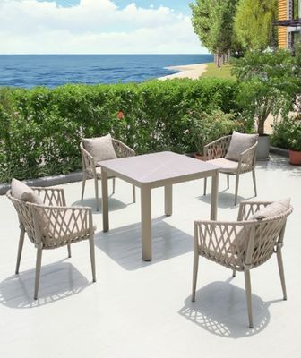 comprar Muebles para exteriores Silla de aluminio tejida de ratán hecha a mano y juego de mesa redonda de té fabricación en línea