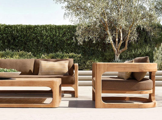 comprar Conjunto personalizado de mesa e sofá de madeira de teca para o lazer no jardim fabricação em linha