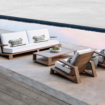 Buy Natural Teak Wood Garden Sofa Set Outdoor Courtyard Long Coffee Table Furniture online manufacture