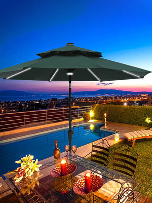 Buy Resort Sunshade Umbrella White LED Light Centre Pole Circular Rotatable Parasol online manufacture
