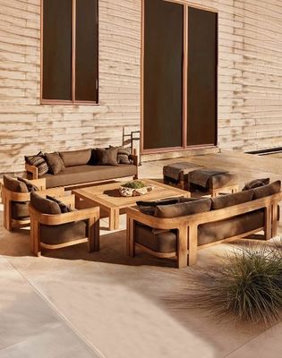 comprare Nordic Morden Teak Wood Garden Sofa And Table Leisure Chair Set Arredamento esterno fabbricazione online