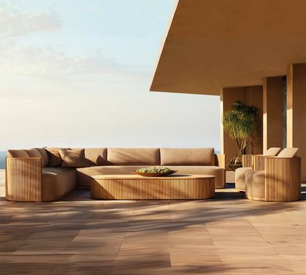 Customzie High End Nordic Garden Solid Wood Sofa Set Outdoor Teak Leisure  Table Chairs
