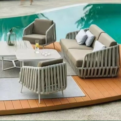 Thick Marble Table Top Aluminium Garden Sofa Set With 45d Sponge Cushion