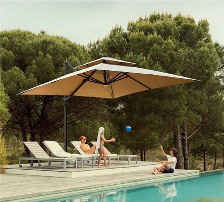 Upgrade Outdoor Garden Umbrella with Double Canopy and Black Handle Aluminum Parasol