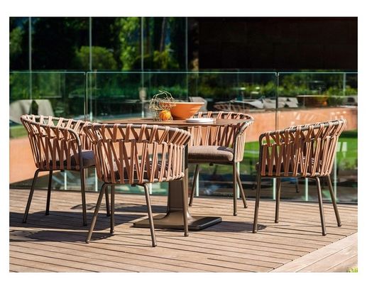 Villa Terrace Furniture Set Rattan Dining Table And Aluminium Chairs Fashion Style