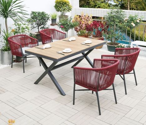 Waterproof Polyester Fabric 4 Seat Rattan Dining Table And Chairs Set Sun Resistant