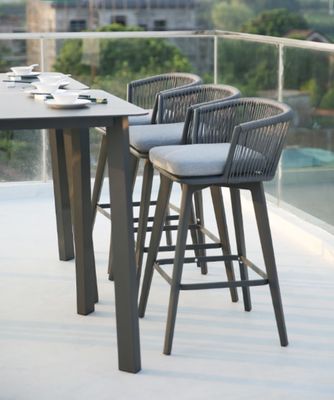 Handmade Rattan / Wicker Furniture Outdoor Bistro Bar Stools Aluminum Dining Chairs