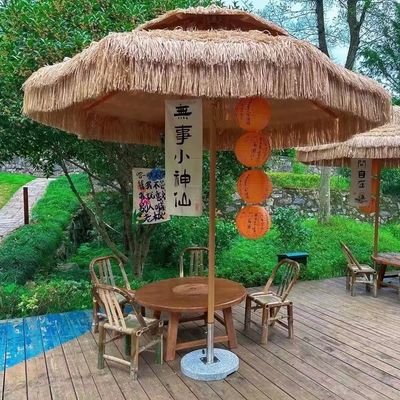 Sun Protected Parasol Artificial Straw Double Top Patio Tiki Thatch Umbrellas