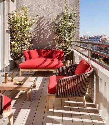 PE Rattan Outdoor Patio Furniture Sets With Solid Teak Wood Frame