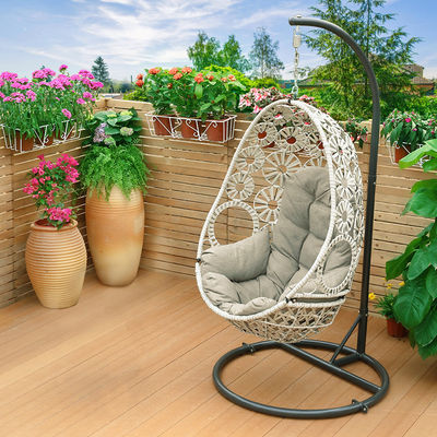 Olefin High Elastic Cushion Wicker And Metal Patio Egg Chair For Leisure Sleep