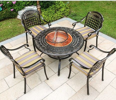 Courtyard Cast Aluminum Patio Barbecues Table And Chairs Sets