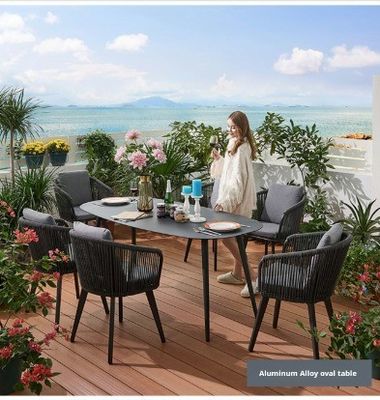 Aluminum Frame Garden Waving Rope Table And Chair Set For Outdoor Dining Furniture