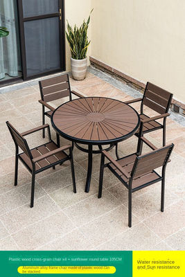 4 Seat Plastic Wood Outdoor Dining Sets For Tea Break / Coffee Time