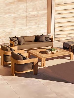 Nordic Morden Teak Wood Garden Sofa And Table Leisure Chair Set Outdoor Furniture