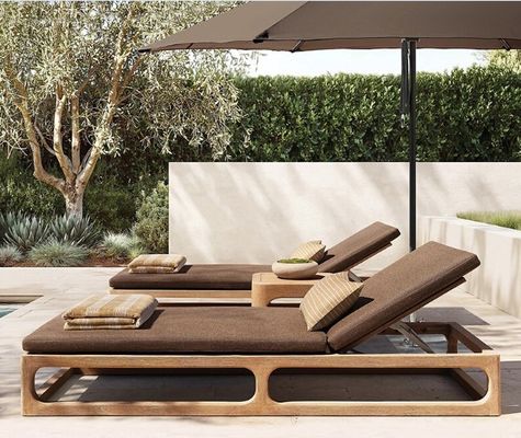 Customized Luxury Pool Teak Wood Lounge Chair With 5 Gears Backrest Adjustment Lesiure Bed