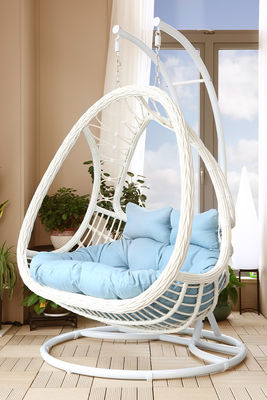 Patio Outdoor Garden PE Rattan Hanging Basket  Metal Swing Chair of 2 seats