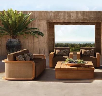 High Quality Villa Hand Woven Rope Teak Wood Sofa And Table Set