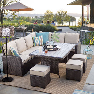 Restaurant Outdoor Light Luxury PE Rattan Sofa Set Patio Waterproof Metal Furniture