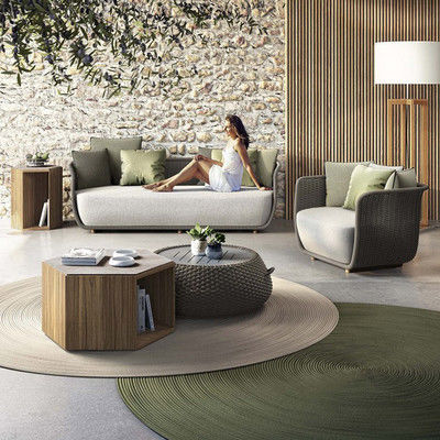 Restaurant Outdoor Light Luxury PE Rattan Sofa Set Patio Waterproof Metal Furniture