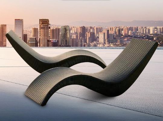 Eco Friendly Beach Swimming Pool PE Rattan S Shaped Lying Bed Lounge Leisure Chair Table