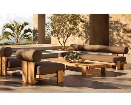 Anti Corrosion Teak Wood Sofa And Table Set For Outdoor Living Spaces