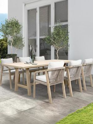 Pastoral Style Teak Wood Table And Chair Luxury Woven Rope Outdoor Furniture For Garden