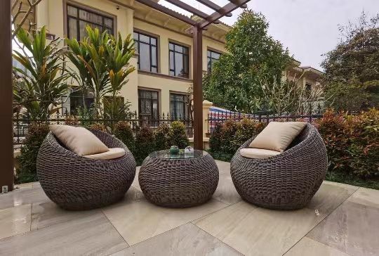 Hotel Outdoor Light Luxury Ellipse PE Rattan Sofa Set Patio Garden Waterproof Metal Furniture