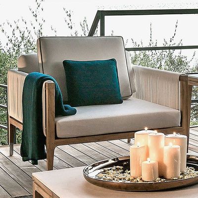 Outdoor Hotel Teak Table And Sofa Set Woven Rope Sofa For Garden Furniture