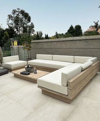 Solid Teak Wood Garden Sofa Set Outdoor Modular Lounge With High Rebound Sponge Cushion