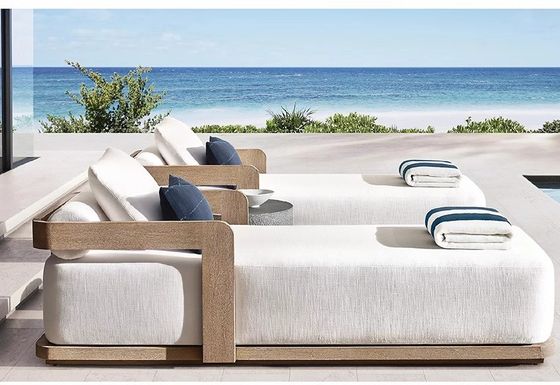 Outdoor Garden Sun Lounger Teak Wood Modern Style Hotel Pool  Lounge Chair And Bed