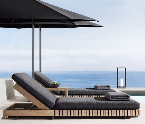 Customized Luxury Pool Teak Wood Lounge Chair With 5 Gears Backrest Adjustment Lesiure Bed