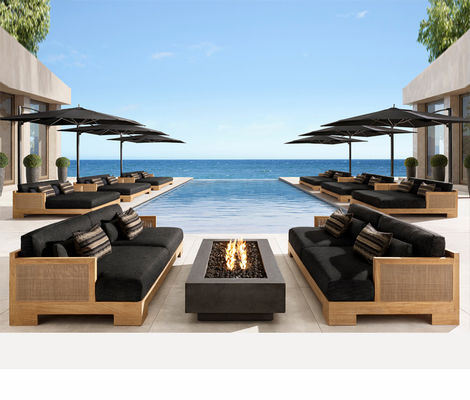 High Quality Garden Hotel Teak Set Outdoor Hand Woven Rope Teak Sofa And Table Furniture